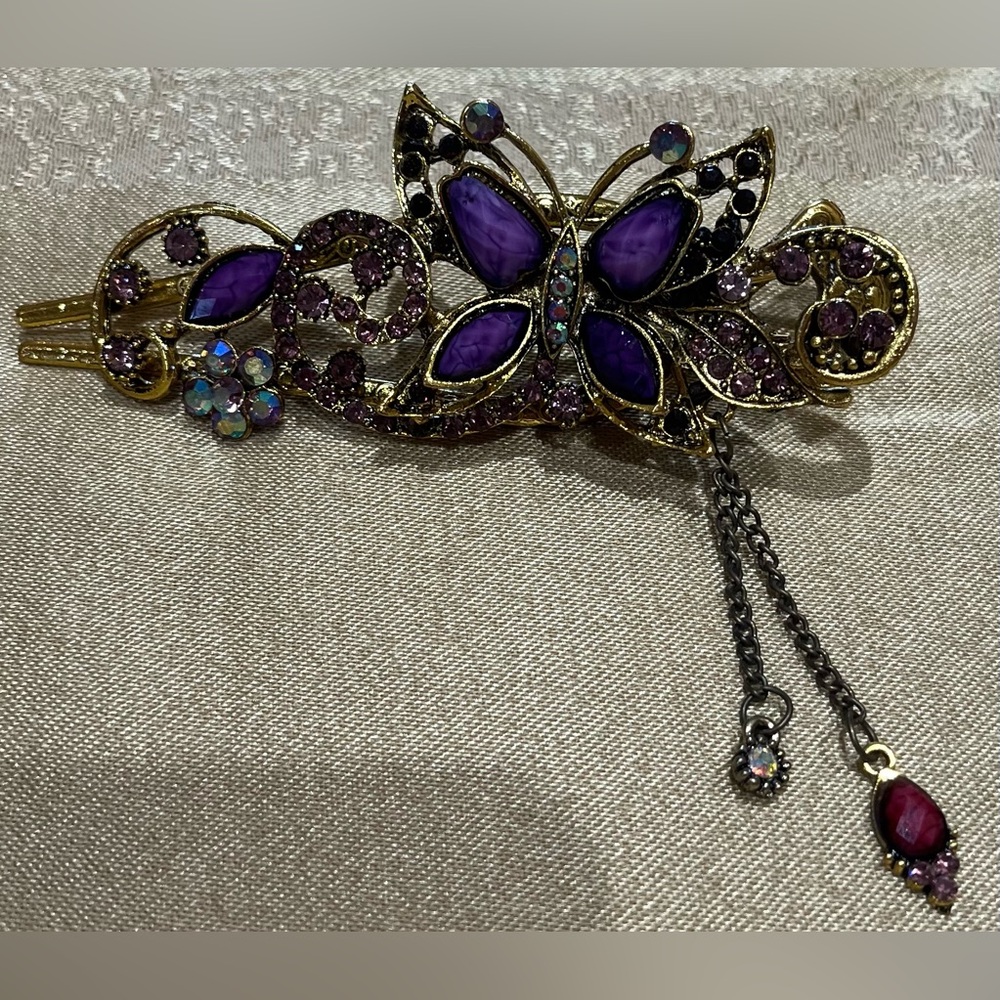 Purple Butterfly Rhinestone Hair Clip